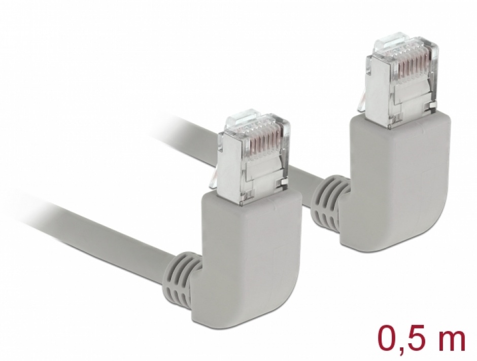 Imagine Cablu de retea RJ45 cat 6A S/FTP unghi sus 0.5m Gri, Delock 83513